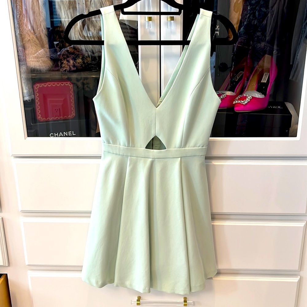 Mint colored Alice and Olivia mini dress.